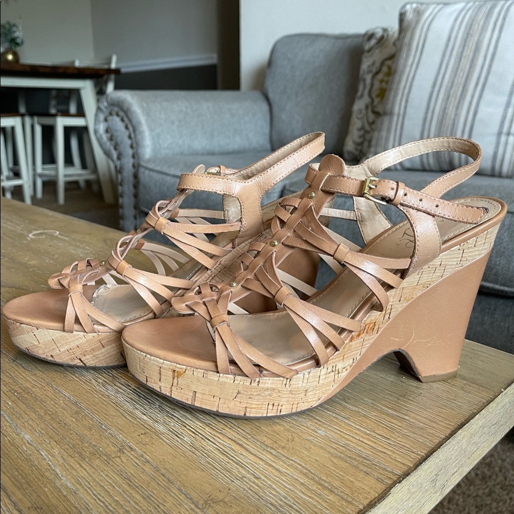 Ivanka Trump Nude Strappy Block-Heel Pumps Gladiator Sandal 10 Tan Heels